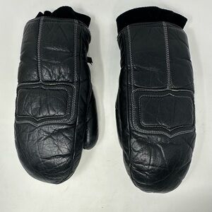 ARIS Men’s Black Leather Mittens Gloves Warm Lining Size Small